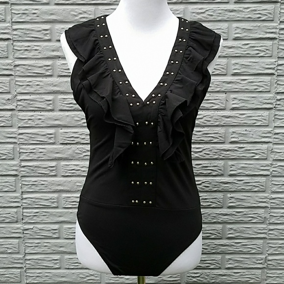 New Small Top Chic Black Ruffle Bodysuit - Picture 4 of 7